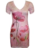 Designed Pink Sublimation Floral Printed Tunic Dress Dress with Stone Setting