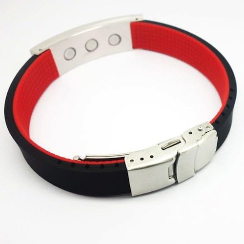 Excel Sports Negative ion Power Silicone Bracelet Black Red F-14 Adjustable Metal Gift Box