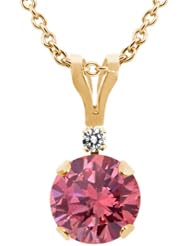 0.92 Ct Round Pink Diamond White Diamond 14K Yellow Gold Pendant