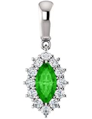 14K White Gold 8.00x4.00mm Marquise Cut Tsavorite and Diamond Pendant -- LIFETIME WARRANTY