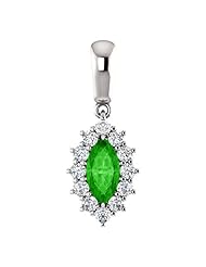 10K White Gold 8.00x4.00mm Marquise Cut Tsavorite and Diamond Pendant -- LIFETIME WARRANTY