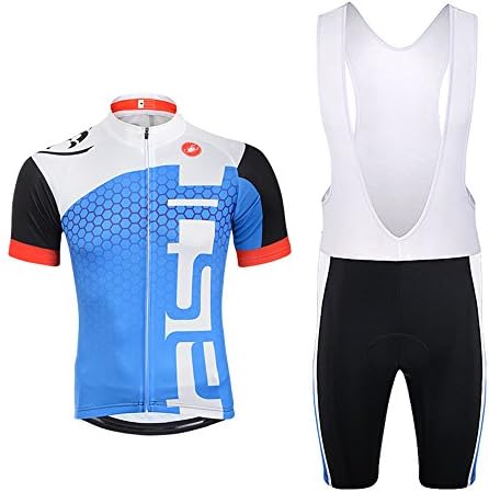Castelli Cycling Team Jersey Set Short Sleeve with Tight Shorts 3D Padded Blue XL