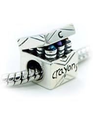 .925 Sterling Silver " Box of Crayons " Charm Bead Compatible with Pandora Chamilia Kay Troll Bracelet