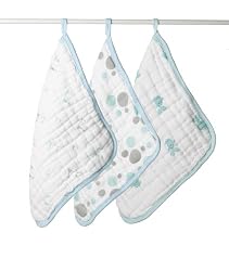aden + anais Muslin Washcloth Set 3-Pack - Aqua and Silver