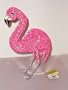 Tropical Standing Pink Flamingo Beaded Wire Sculpture
