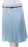 Knee Length Pleated A-Line Skirt with Skinny Belt (Choose from 3 Colors )