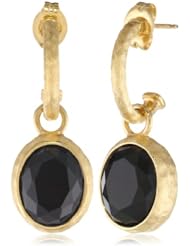 Sterling Silver Gemstone and White Glass Doublets Hammered Oval Drop Earrings