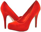 Qupid System-04 Orange Velvet Women Platform Pumps