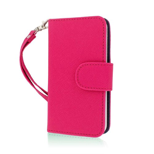 MPERO FLEX FLIP Wallet Case for Apple iPhone 5 / 5S - Pink / Navy Blue
