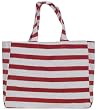 Cotton Canvas Ruby Red and White Striped Pool Bag with Cloth Handles 15"L x 12.5"H