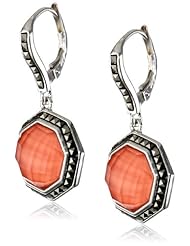 Judith Jack "Mini Octagons" Sterling Silver, Coral and Marcasite Drop Earrings