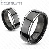 Solid Titanium 2-Tone Black IP Center Grooved Comfort Fit Band Ring - 6-8mm Width - Sizes: 5-13