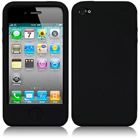 IPHONE 4 / IPHONE 4S SOFT SILICON SKIN CASE - BLACK WITH SCREEN PROTECTOR GUARD PART OF THE QUBITS ACCESSORIES
