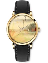 SPRAWL Aanalog Fashion Series Gold Ladies Watches of Genuine Black Leather Strap,Unique Wrist Watch for Women Girls Designed with ancient city