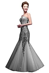 Material: Tulle 
Occasion: Evening  Prom Dress  
Dress Silhouette: Mermaid  
Waistline: Natural Waistline  
Skirt: Mermaid 
Embellishments: Built-in Bra  Sequined  
Closure/Back: Lace Up 
Size Category: Adult 
Dry Clean