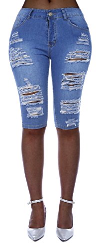Ermonn Womens High Waist Washed Distressed Denim Shorts Plus Size