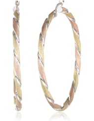 Tri- Color Sterling Silver Twisted Round Hoop Earrings
