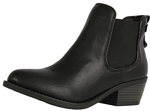 Soda Women's Chelsea Faux Leather Elastic Side Panel Ankle Boots Dress, Black, 6 M US