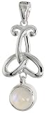 Sterling Silver Celtic Pendant, w/ Brilliant Cut Natural Moonstone, 1 7/16" (37mm) tall