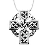 Sterling Silver Woven Celtic Cross Pendant Necklace 18"