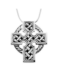 Sterling Silver Woven Celtic Cross Pendant Necklace 18"
