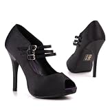 Damen Schuhe, PUMPS, SATIN HIGH HEELS PEEPTOE RIEMCHEN, 9820-8, Satin