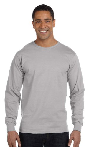 Hanes Men's Long-Sleeve Crewneck Beefy T-Shirt, Light Steel, Large