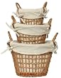 Willow Round Roll Baskets With Cotton Liners Set / 3, Large= 6.5H x 10"D