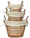Willow Round Roll Baskets With Cotton Liners Set / 3, Large= 6.5H x 10"D