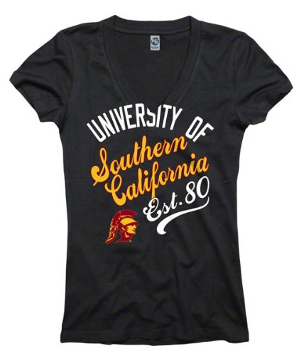 USC Trojans Women's Black Splashy Deep V-Neck Ring Spun T-Shirt