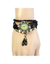 Towallmark 1PC Black Leather Quartz Slipper Bracelet Wrist Watch