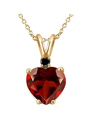 2.03 Ct Heart Shape Red Garnet Black Diamond 14K Yellow Gold Pendant