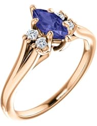 14K Rose Gold 8.00x4.00mm Marquise Cut Tanzanite and Diamond Ring -- LIFETIME WARRANTY