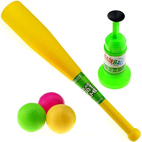 AMGlobal Kids T Ball Set Baseball Set With 3 Different Color Balls Green, Blue, Pink, Sports Training Set Baseball Toy for Kids Children for Fun