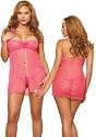 Plus Size Feminine Lingerie Set - Sexy Babydoll, Open Crotch Thong and Toy