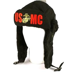 US Marine Corp. Winter Faux Fur Trooper Trapper Ski Earflap Aviator Cap Hat Black