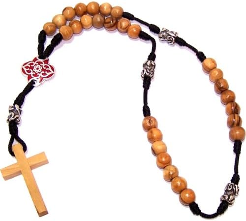Olive wood with Silver tone and red enamel beads Anglican Rosary ( 40cm or 16" long) - Available in many colors