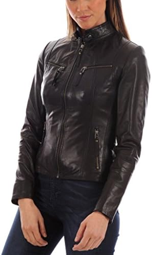 Fab Leather Women's Genuine Lambskin Bomber Biker Leather Jacket Medium Black