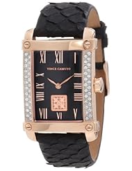 Vince Camuto Womens VC/5008RGBK Leather Swarovski Crystal Accented Rosegold-Tone Black Python Strap Watch