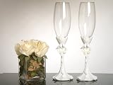 Bride and Groom with Calla Lily Bouquet Toasting Glasses - Baby Shower Gifts & Wedding Favors
