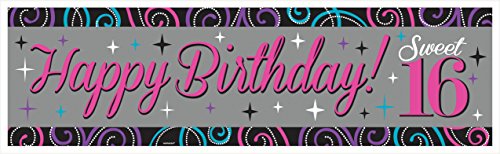 Chic Sweet Sixteen Birthday Celebration Plastic Giant Sign Banner Party Decoration (1 Piece), Multi Color, 65