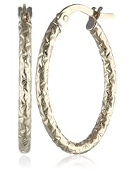 Duragold 14k Yellow Gold Oval Diamond-Cut Hoop Earrings, (0.75" Diameter)