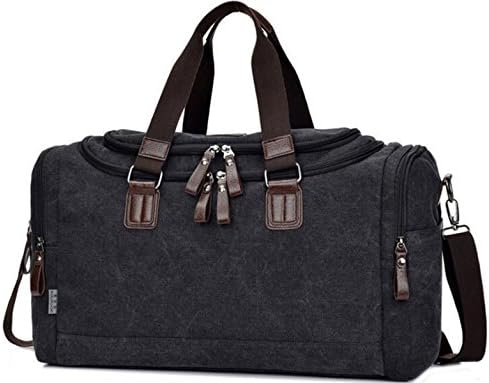 Xiebag Men's Solid Canvas Travel Duffle Bag (Black)