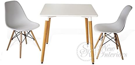 3-Piece Dining Set White Square Table White Chairs Modern Plastic Molded Wood Legs