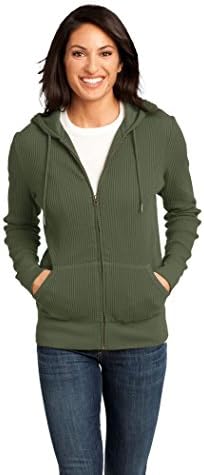 District Made Ladies Thermal Zip Hoodie Sweatshirt-L (Army)