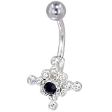 Black Crystal Knotted Flower Dangle Belly Ring