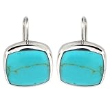 Sterling Silver Turquoise Inlay Square Drop Earrings