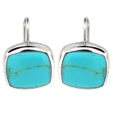 Sterling Silver Turquoise Inlay Square Drop Earrings