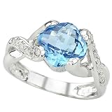 14K White Gold Blue Topaz & Diamond Ring