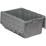 Akro-Mils 39160 Plastic Storage and Distribution Container Tote with Hinged Lid, 27-Inch L by 17-Inch W by 12.5-Inch H, Grey